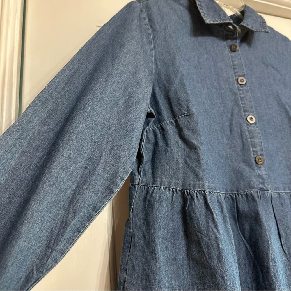 NWT!! Nine West Chambray Denim Shift Dress, Smocked Sleeves, Small - Picture 5 of 15